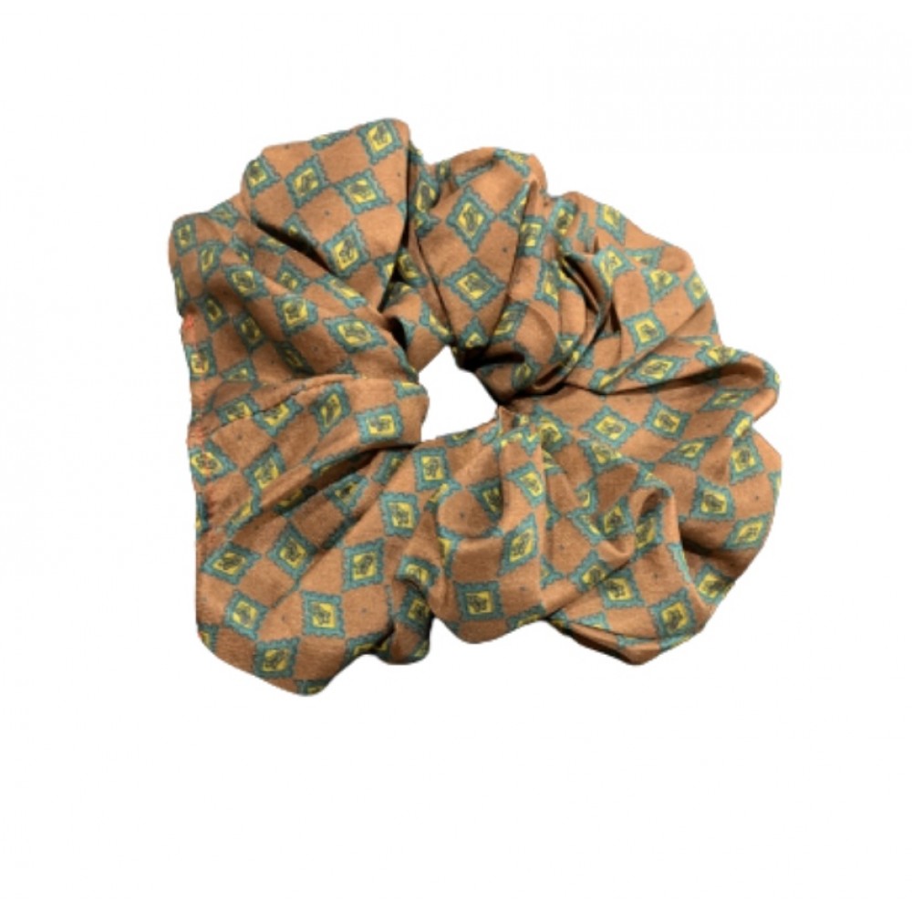 Kisa Handmade Accessories μεταξωτό λαστιχάκι μαλλιών καφέ ρόμβος