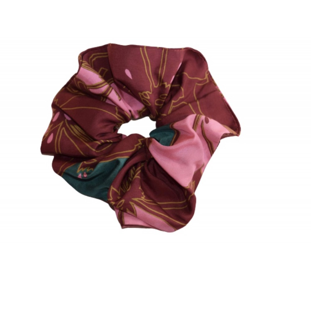 Kisa Handmade Accessories μεταξωτό λαστιχάκι μαλλιών μπορντώ εμπριμέ 